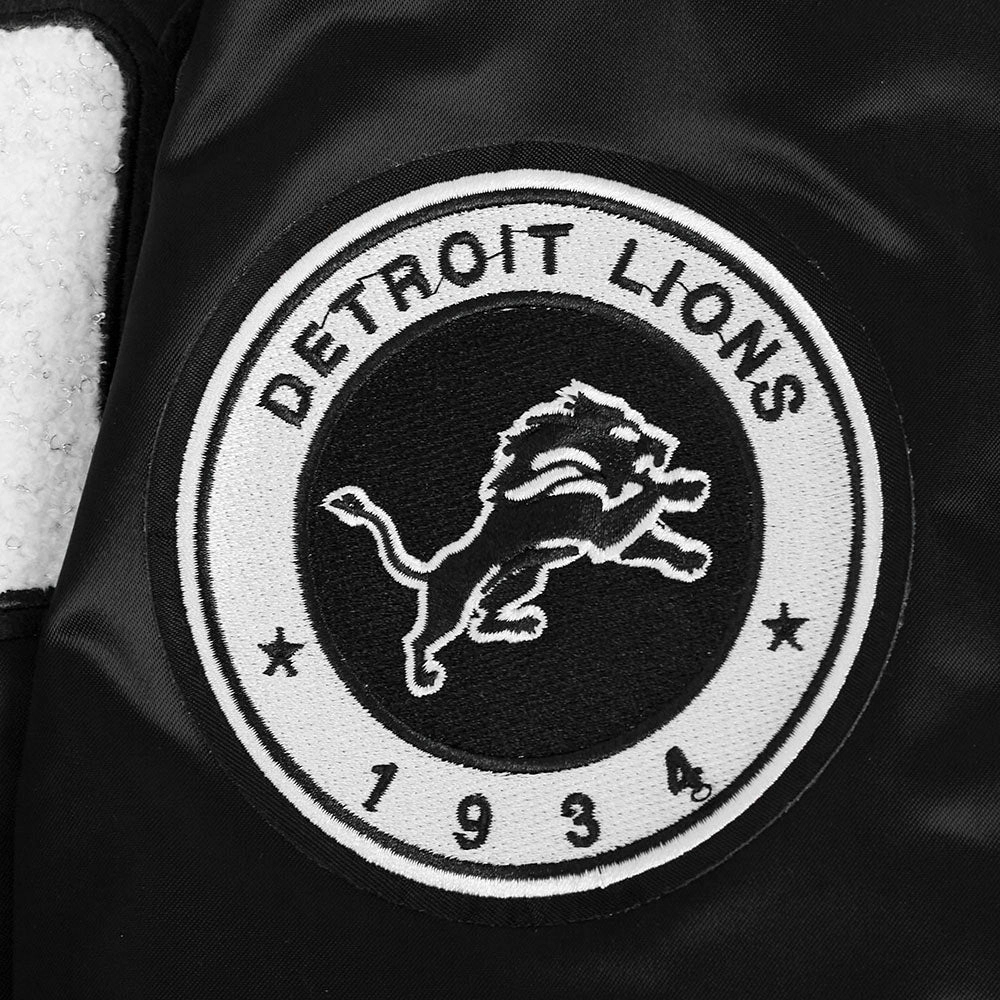 Woman's Detroit Lions Pearls Black Satin Varsity Jacket - Image 5