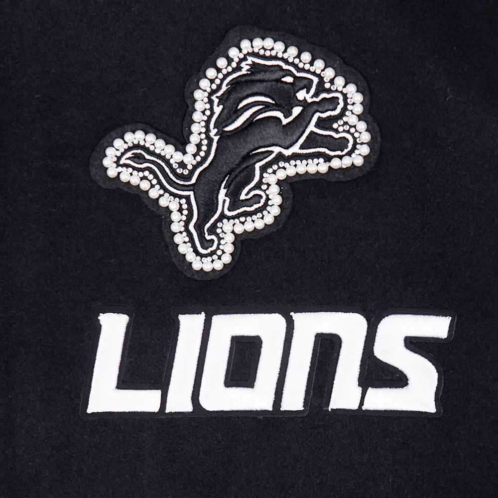 Woman's Detroit Lions Pearls Black Wool & Leather Varsity Jacket - Image 5