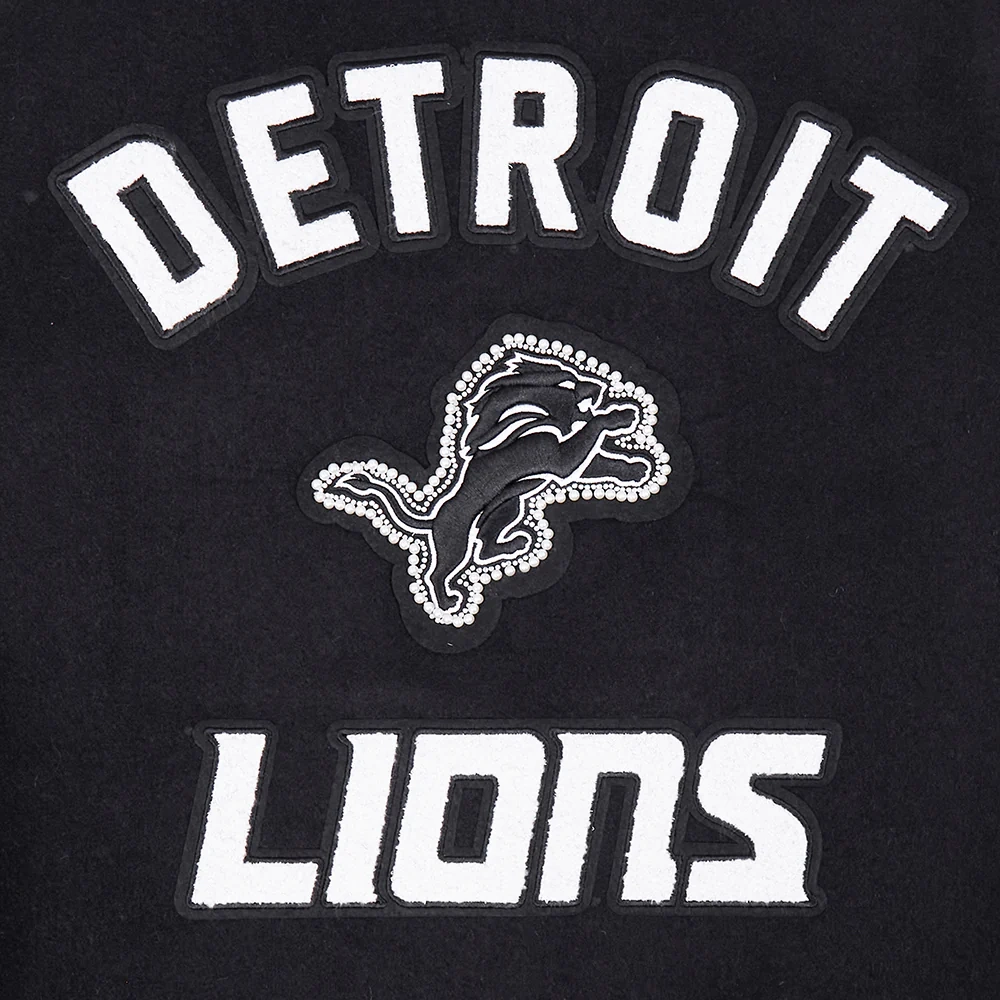 Woman's Detroit Lions Pearls Black Wool & Leather Varsity Jacket - Image 7