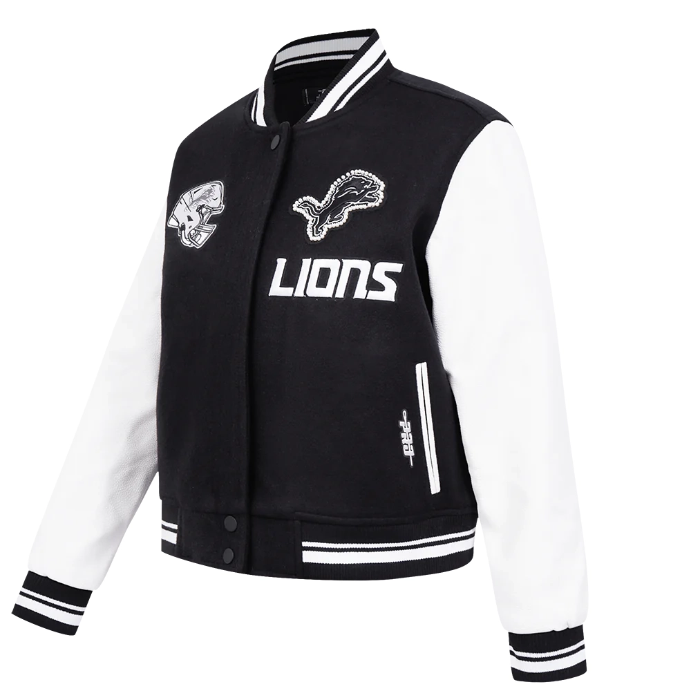 Alternative view of Woman's Detroit Lions Pearls Black Wool & Leather Varsity Jacket