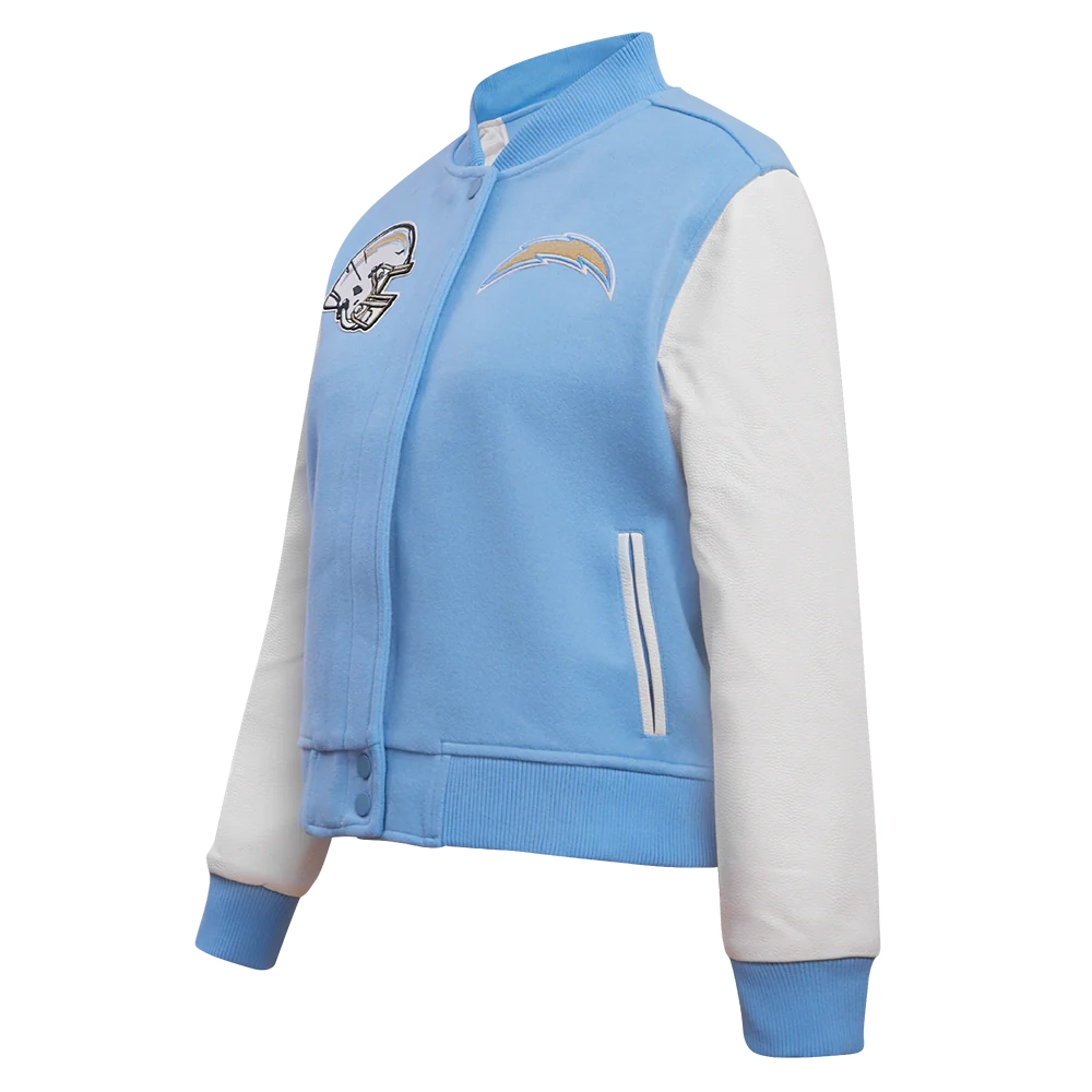 Alternative view of Woman's Los Angeles Chargers Classic Blue/White Wool & Leather Varsity Jacket