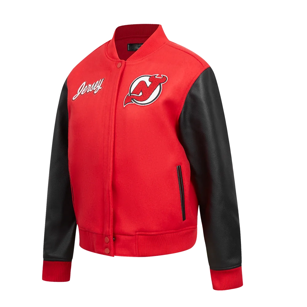 Alternative view of Woman's New Jersey Devils Classic Red/Black Wool & Leather Varsity Jacket