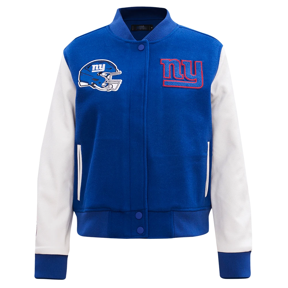 Woman's New York Giants Classic Blue/White Wool & Leather Varsity Jacket