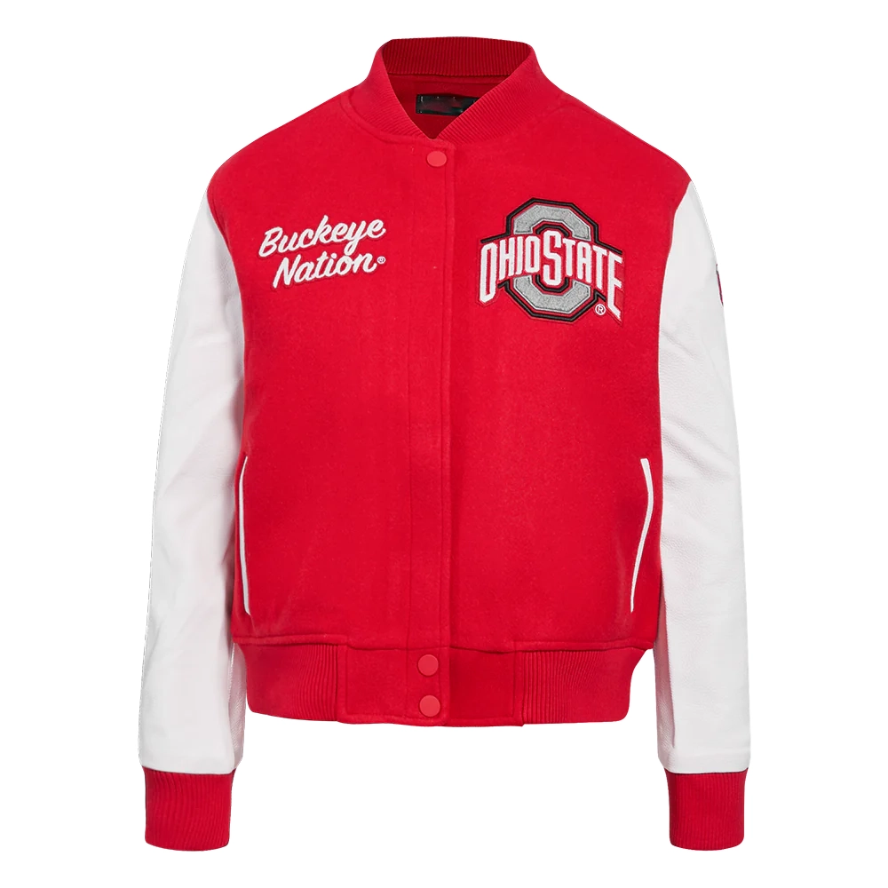 Woman's Ohio State Buckeyes Classic Red/White Wool & Leather Varsity Jacket