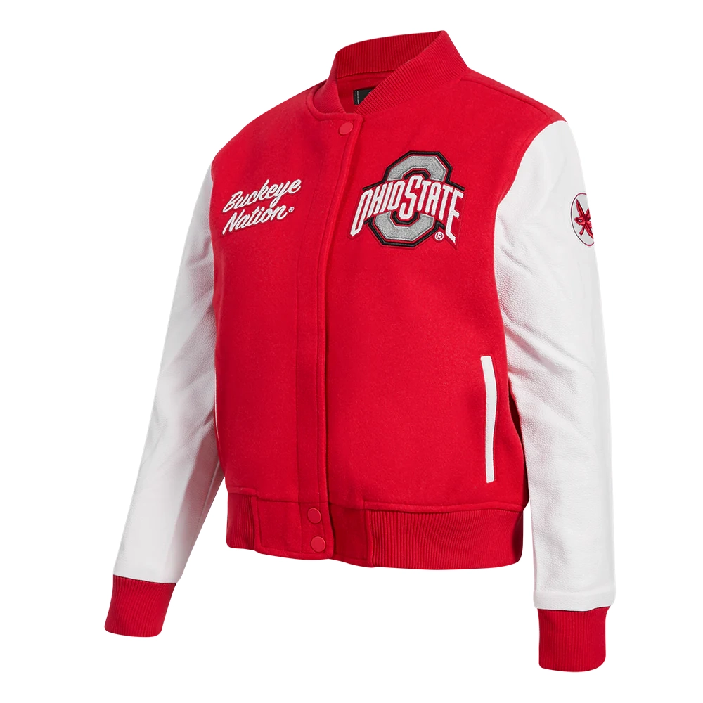Alternative view of Woman's Ohio State Buckeyes Classic Red/White Wool & Leather Varsity Jacket