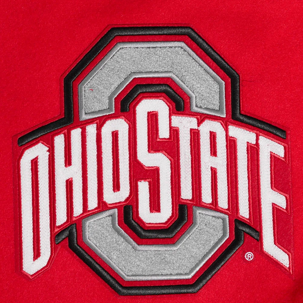 Woman's Ohio State Buckeyes Classic Red/White Wool & Leather Varsity Jacket - Image 6