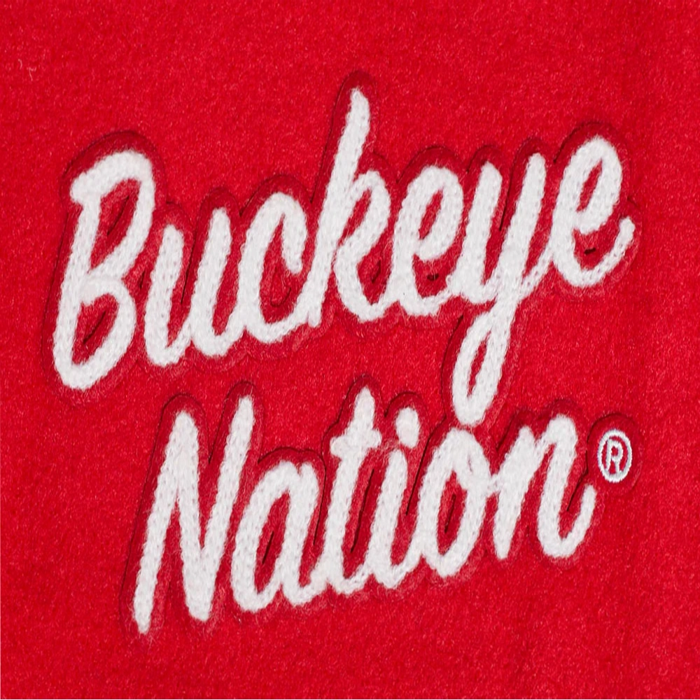 Woman's Ohio State Buckeyes Classic Red/White Wool & Leather Varsity Jacket - Image 5