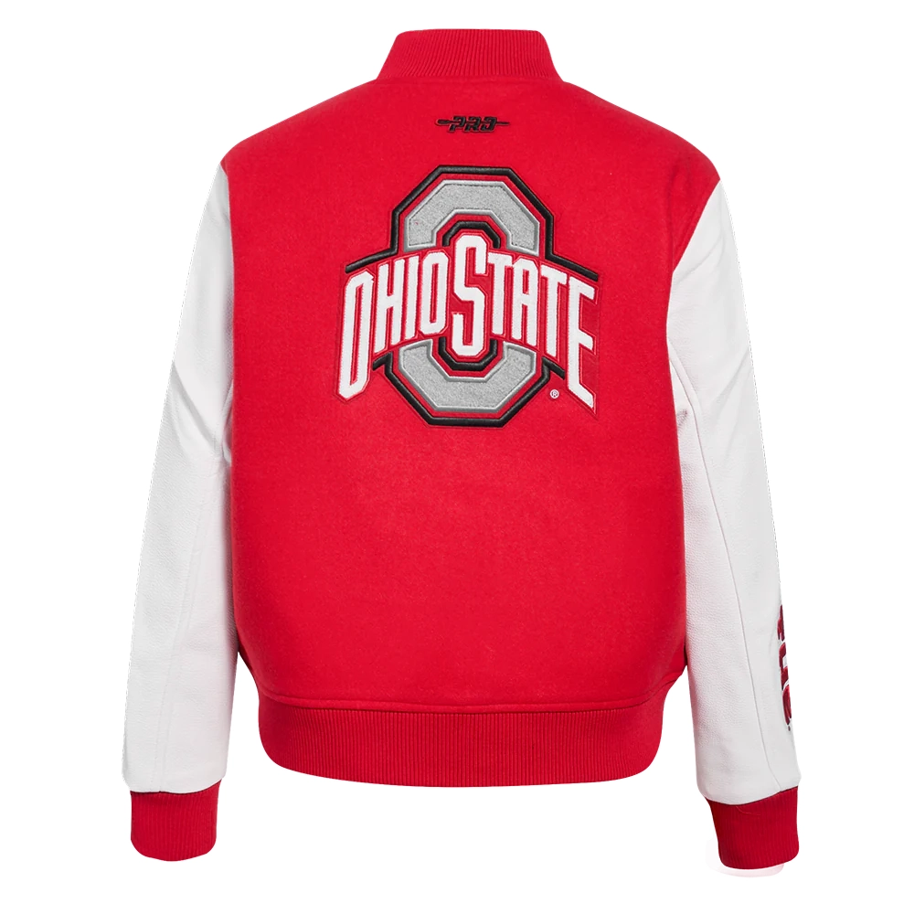 Woman's Ohio State Buckeyes Classic Red/White Wool & Leather Varsity Jacket - Image 4