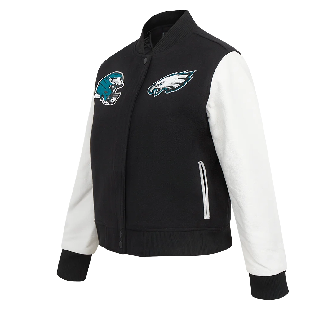 Alternative view of Woman's Philadelphia Eagles Classic Black/White Wool & Leather Varsity Jacket