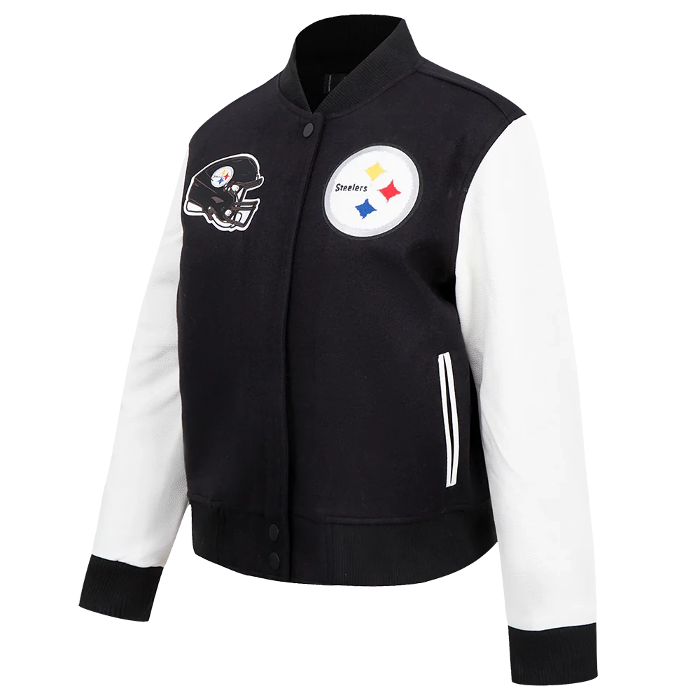 Alternative view of Woman's Pittsburgh Steelers Classic Red/White Wool & Leather Varsity Jacket