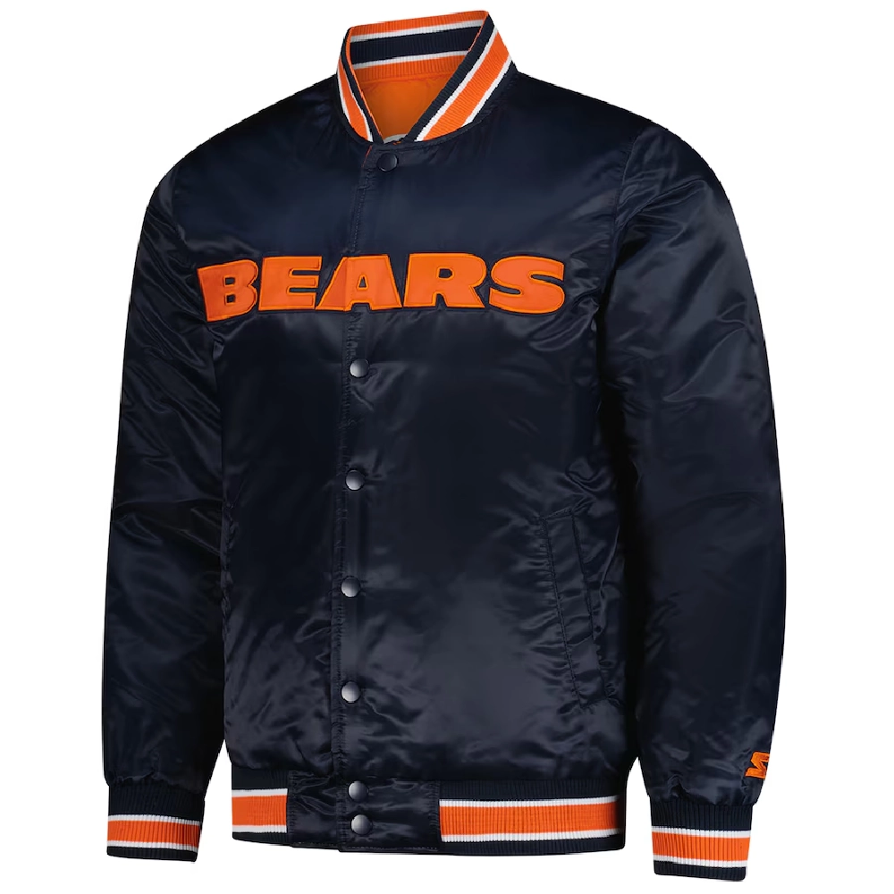 Chicago Bears Closer Navy Satin Varsity Jacket - Image 3