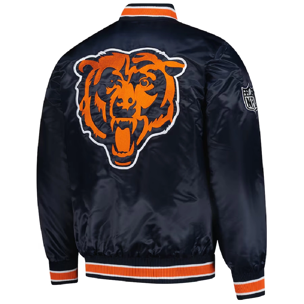 Chicago Bears Closer Navy Satin Varsity Jacket - Image 4