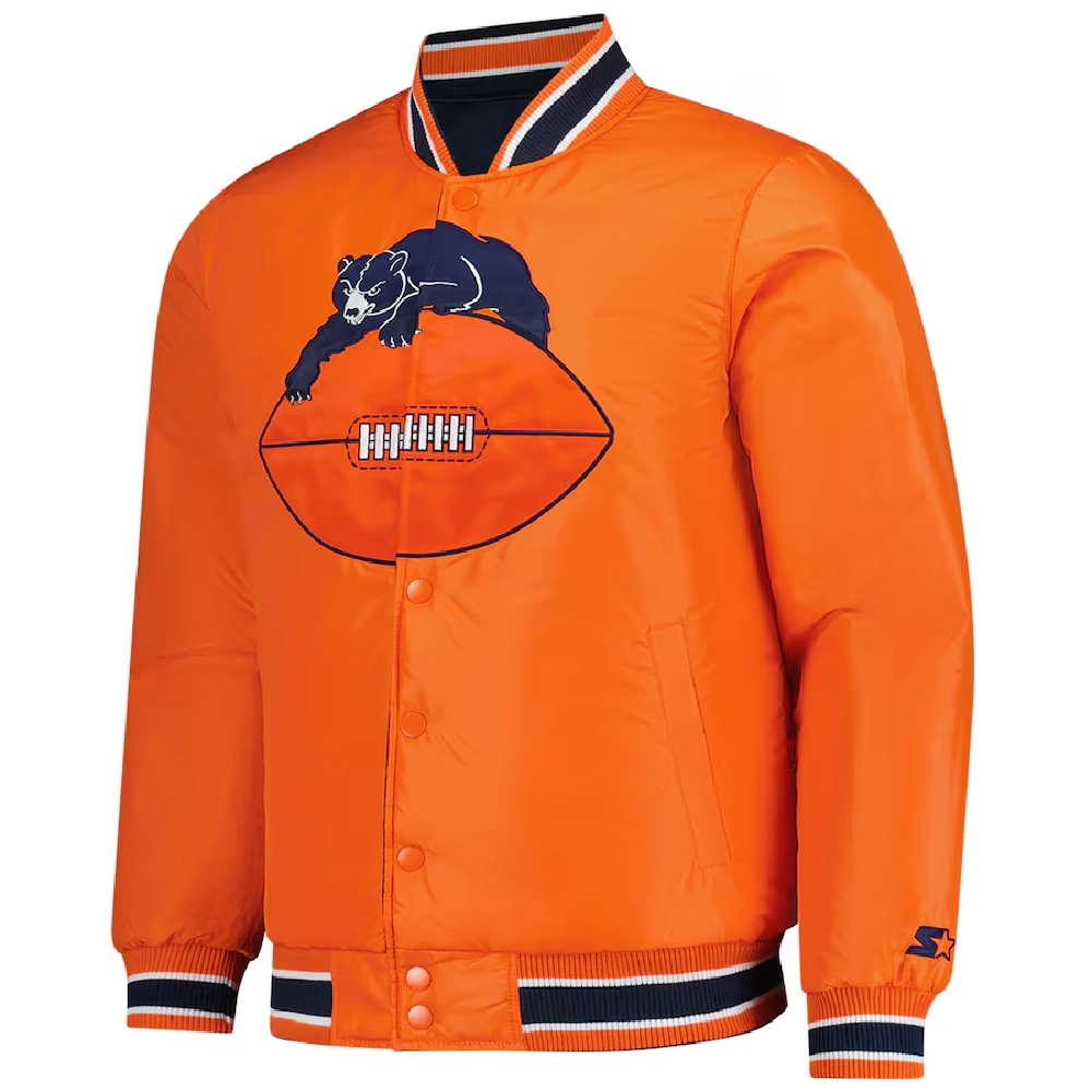 Chicago Bears Closer Orange Satin Varsity Jacket - Image 3