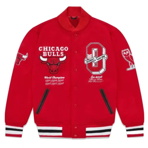Chicago Bulls Full-Snap Red Wool Bomber Jacket
