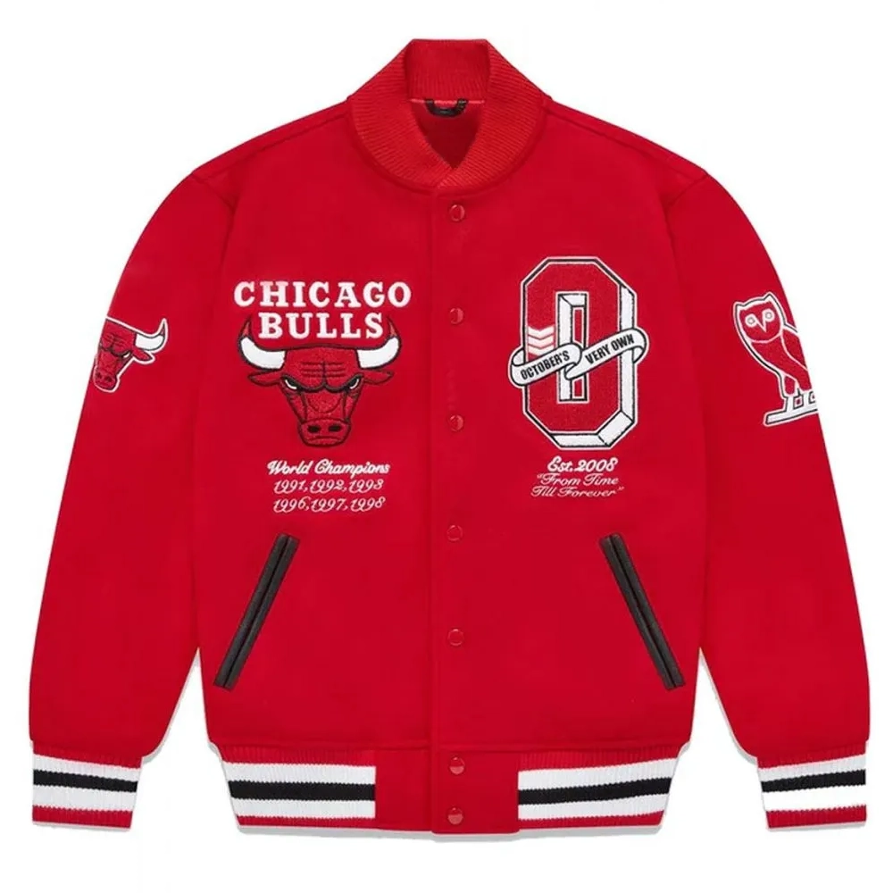 Chicago Bulls Full-Snap Red Wool Bomber Jacket