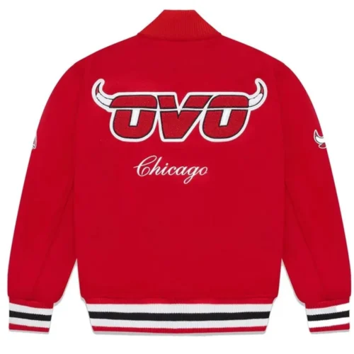 Alternative view of Chicago Bulls Full-Snap Red Wool Bomber Jacket