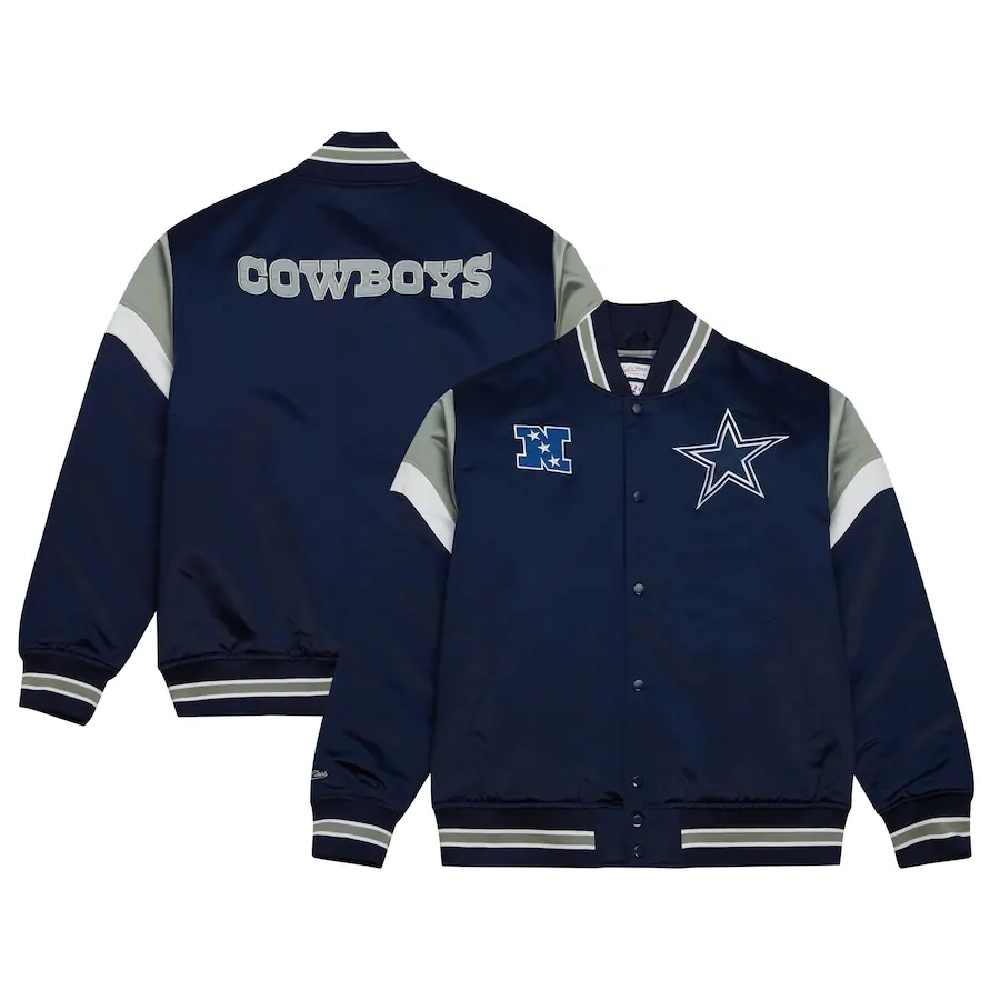 Dallas Cowboys Cooperstown Heavyweight Full-Snap Navy Satin Varsity Jacket - Image 3
