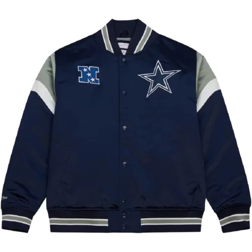 Dallas Cowboys Cooperstown Heavyweight Full-Snap Navy Satin Varsity Jacket