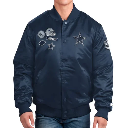 Dallas Cowboys Exclusive Navy Satin Varsity Jacket