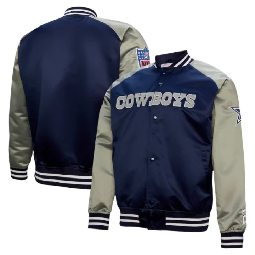 Dallas Cowboys Hardwood Classic Primetime Navy & Gray Satin Varsity Jacket - Image 3