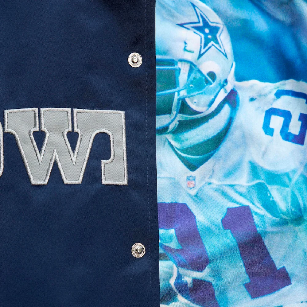 Dallas Cowboys Hardwood Classic Primetime Navy & Gray Satin Varsity Jacket - Image 8
