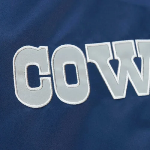 Dallas Cowboys Hardwood Classic Primetime Navy & Gray Satin Varsity Jacket - Image 7