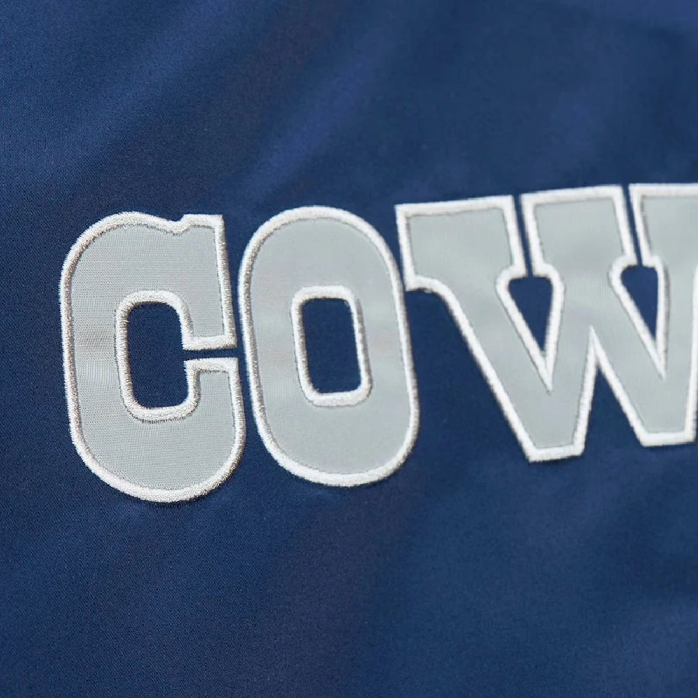 Dallas Cowboys Hardwood Classic Primetime Navy & Gray Satin Varsity Jacket - Image 7