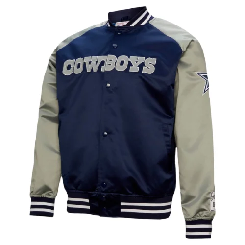 Dallas Cowboys Hardwood Classic Primetime Navy & Gray Satin Varsity Jacket