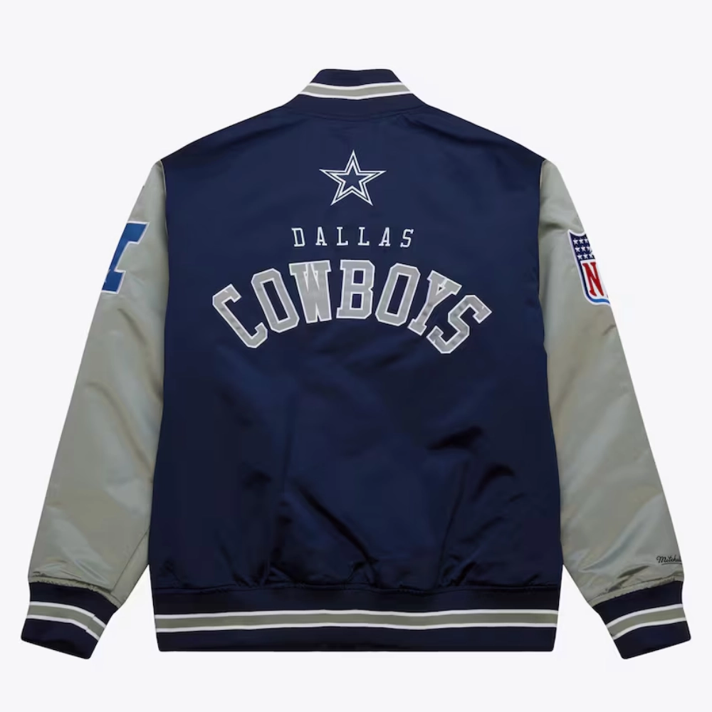 Dallas Cowboys Primetime Vintage Navy & Gray Satin Varsity Jacket - Image 2