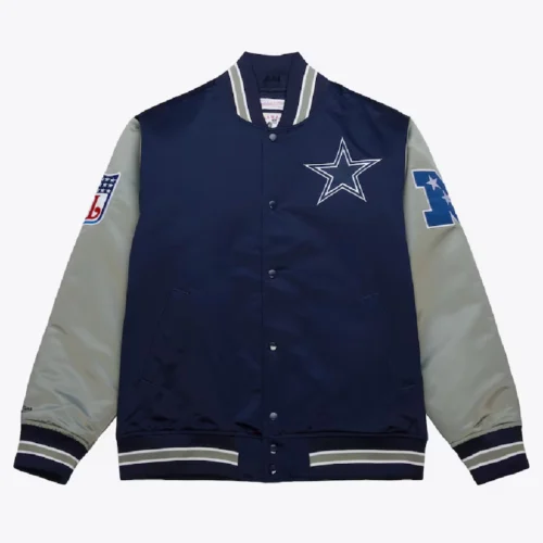 Dallas Cowboys Primetime Vintage Navy & Gray Satin Varsity Jacket