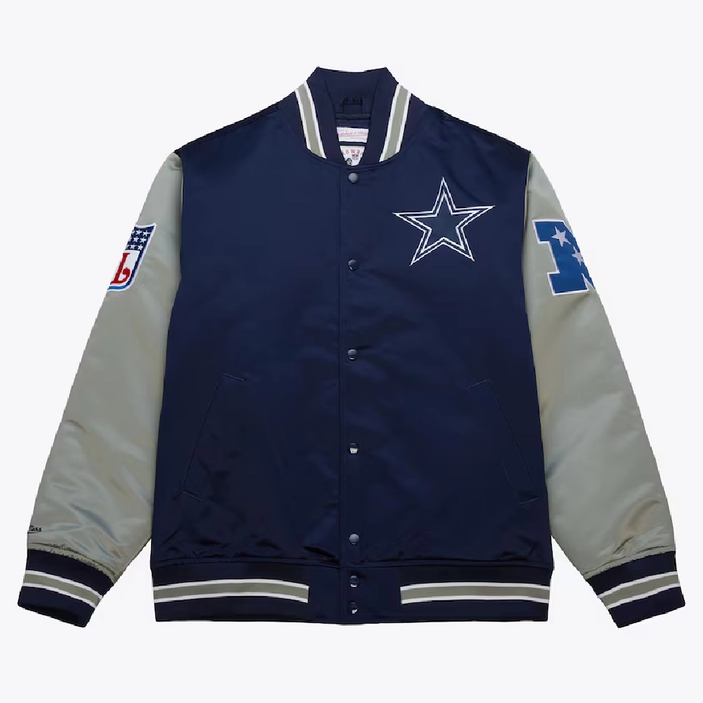 Dallas Cowboys Primetime Vintage Navy & Gray Satin Varsity Jacket