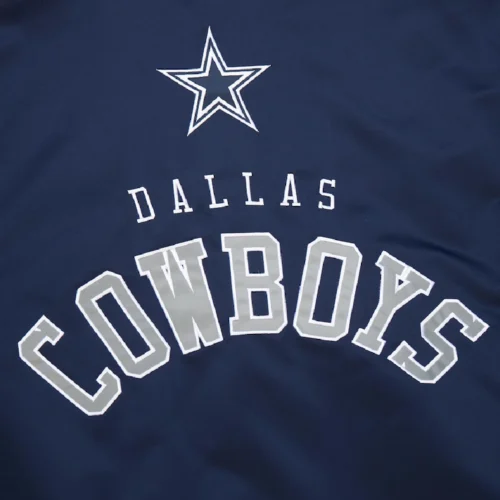 Dallas Cowboys Primetime Vintage Navy & Gray Satin Varsity Jacket - Image 7
