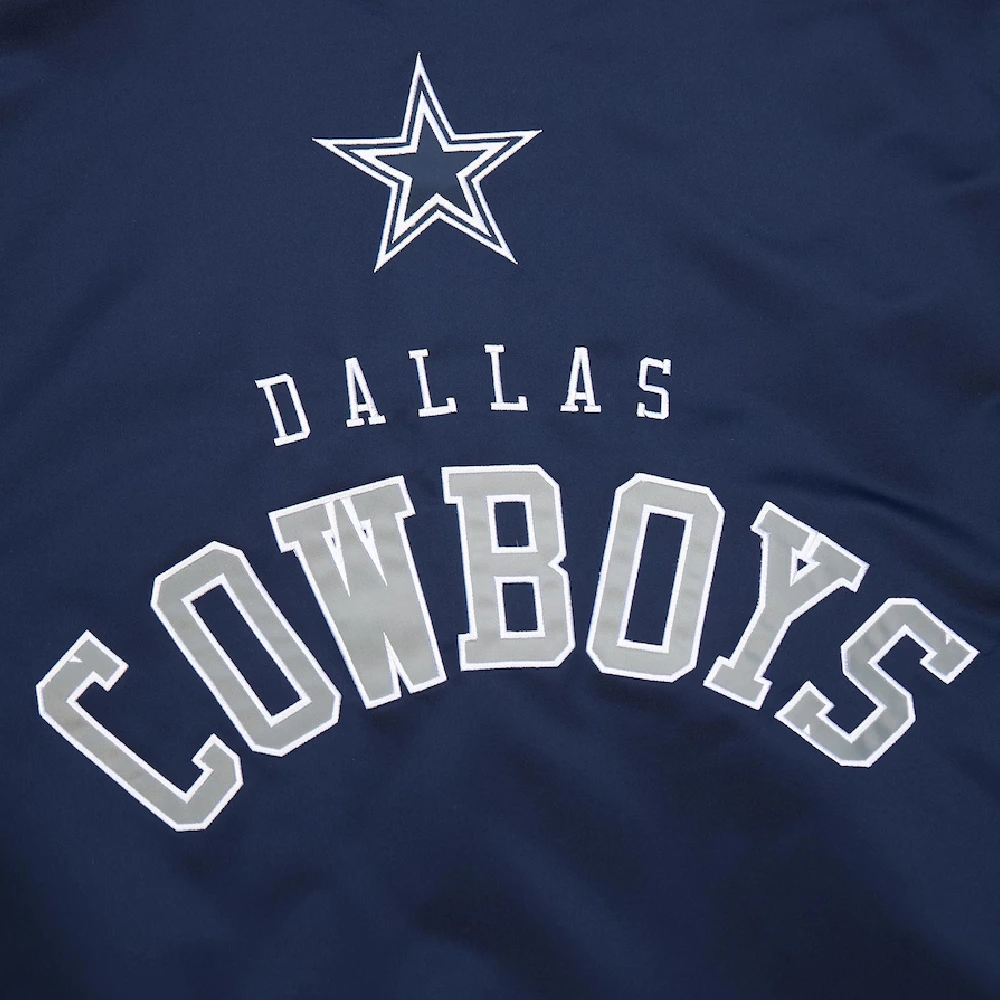Dallas Cowboys Primetime Vintage Navy & Gray Satin Varsity Jacket - Image 7