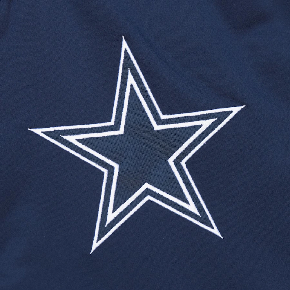Dallas Cowboys Primetime Vintage Navy & Gray Satin Varsity Jacket - Image 3