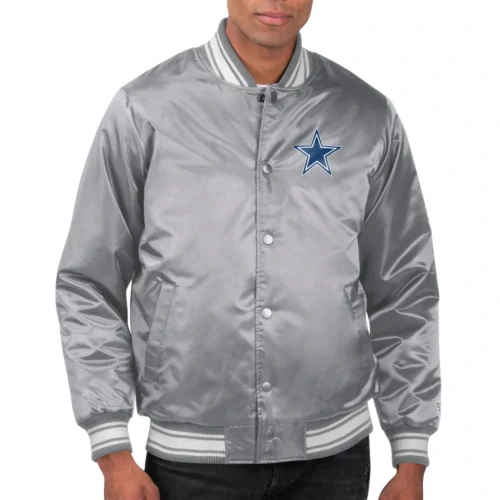 Dallas Cowboys Printed Team Logo Gray Satin Varsity Jacket