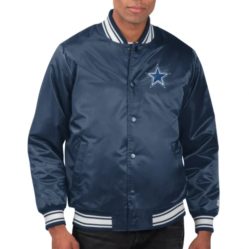 Dallas Cowboys Printed Team Logo Navy Satin Varsity Jacket