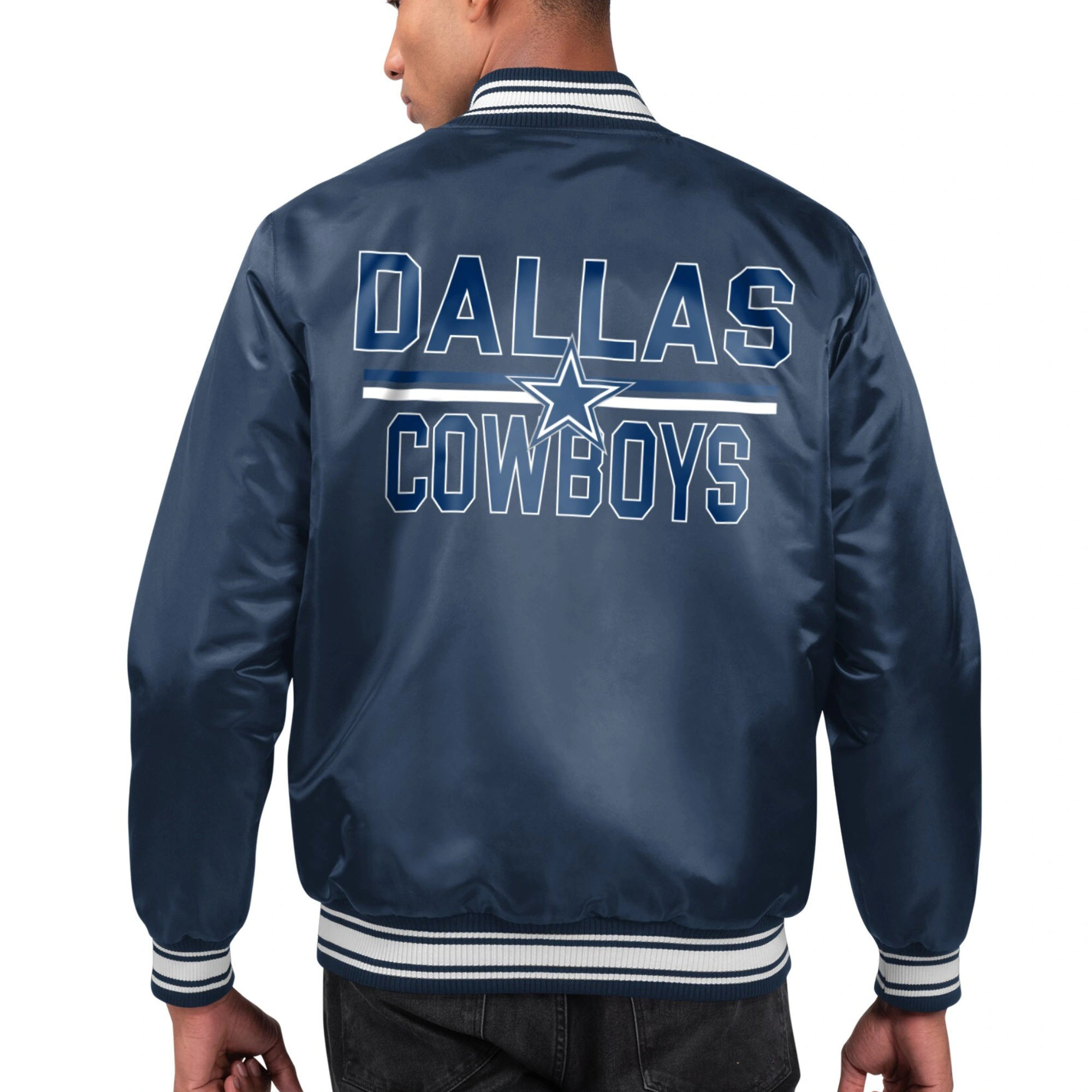 Dallas Cowboys Printed Team Logo Navy Satin Varsity Jacket - Image 2