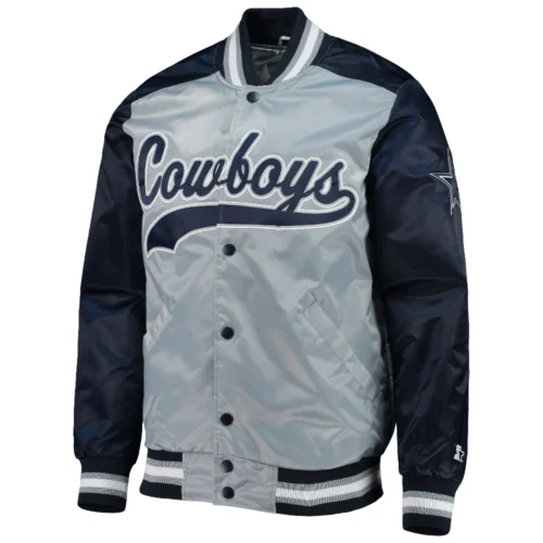 Dallas Cowboys The Tradition II Gray & Navy Full-Snap Satin Varsity Jacket