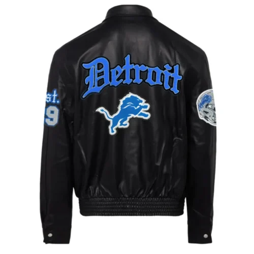Alternative view of Detroit Lions Full Black Leather Varsity Jacket