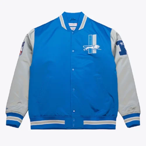 Detroit Lions Primetime Vintage Blue & Gray Satin Varsity Jacket
