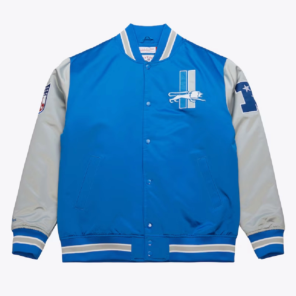 Detroit Lions Primetime Vintage Blue & Gray Satin Varsity Jacket