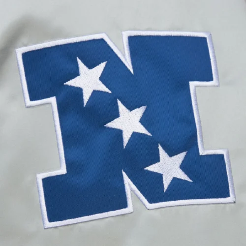 Detroit Lions Primetime Vintage Blue & Gray Satin Varsity Jacket - Image 5