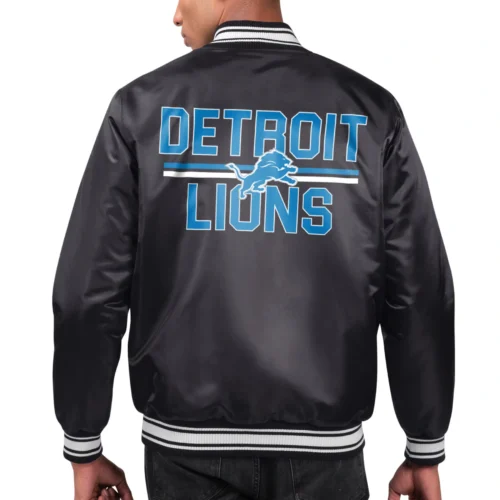 Alternative view of Detroit Lions Printed Team Logo Black Satin Varsity Jacket