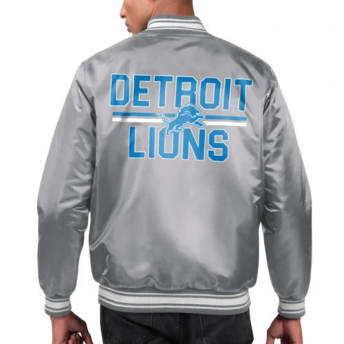 Alternative view of Detroit Lions Printed Team Logo Gray Satin Varsity Jacket