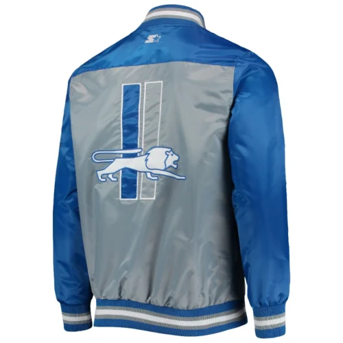 Alternative view of Detroit Lions The Tradition II Gray & Blue Full-Snap Satin Varsity Jacket
