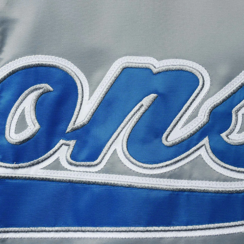 Detroit Lions The Tradition II Gray & Blue Full-Snap Satin Varsity Jacket - Image 4