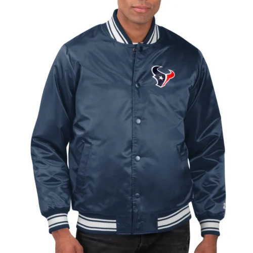 Houston Texans Printed Team Logo Navy Satin Varsity Jacket