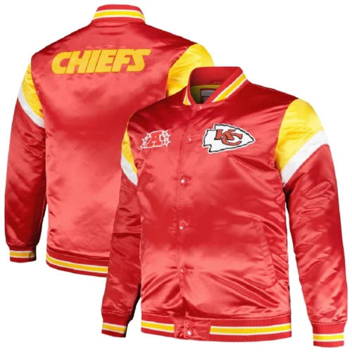 Kansas City Chiefs Cooperstown Heavyweight Full-Snap Red Satin Varsity Jacket - Image 3