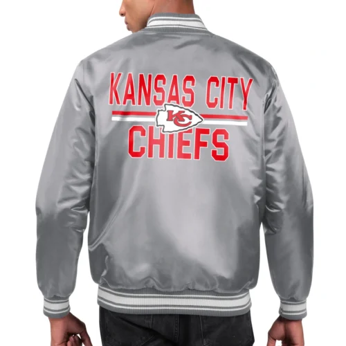 Alternative view of Kansas City Chiefs Printed Team Logo Gray Satin Varsity Jacket