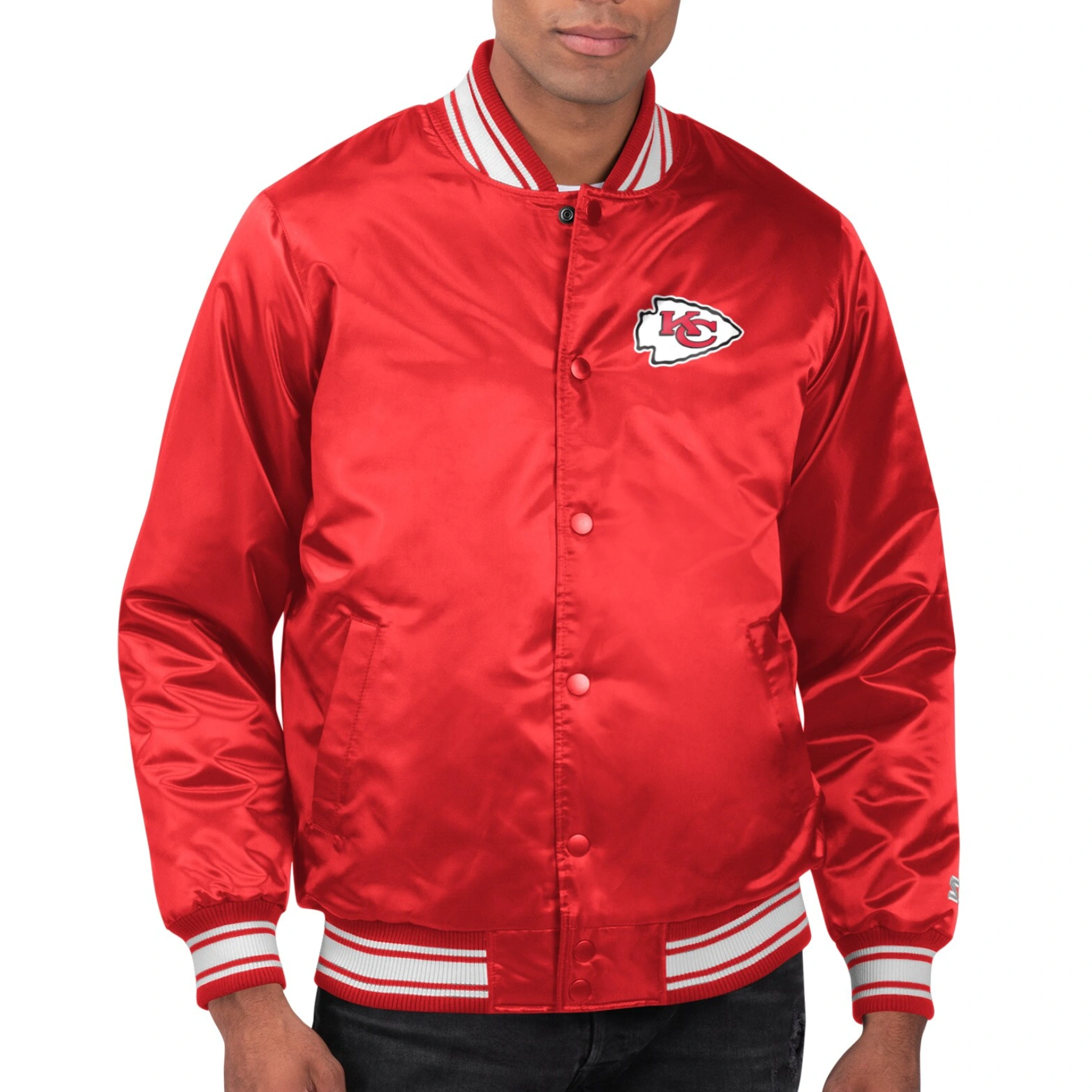Kansas City Chiefs Printed Team Logo Red Satin Varsity Jacket